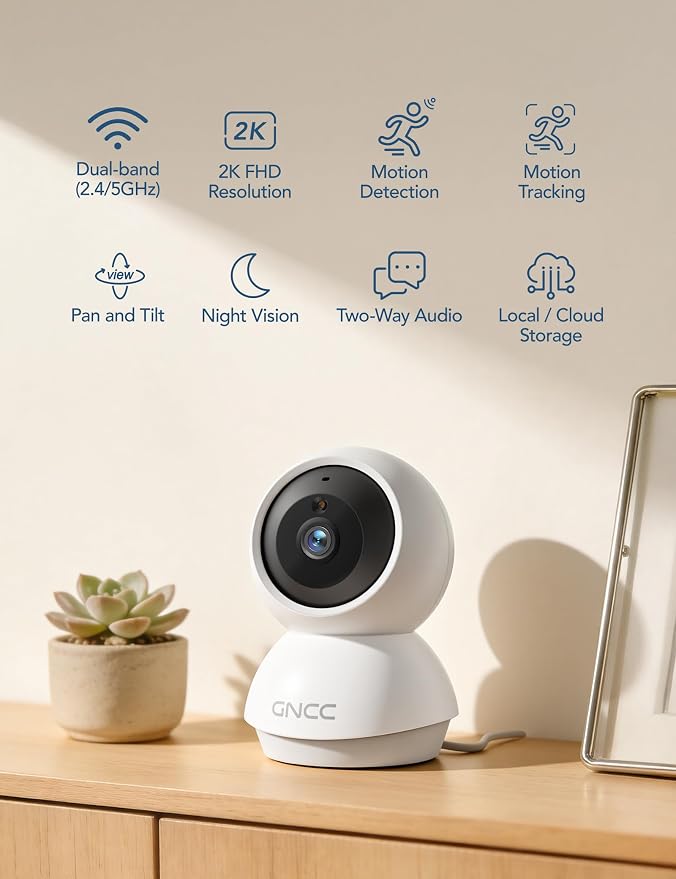 GNCC 2K Cameras for Home Security-2.4/5Ghz WiFi Indoor Camera - Image 2