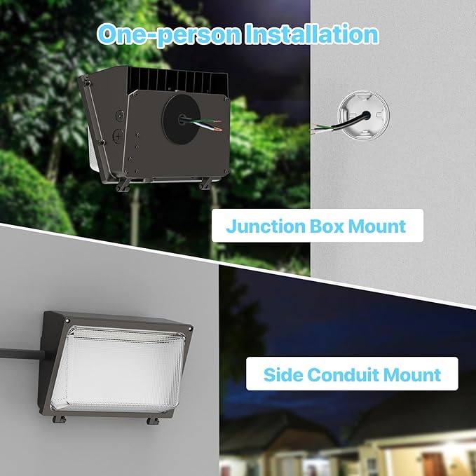 HYPERLITE LED Wall Pack Light: 120W Glass Lens LED Wall Packs Outside Lighting - 18000lm Flood Lights Outdoor with photocell 4 Packs for Area Parking Lot Driveway UL Listed
