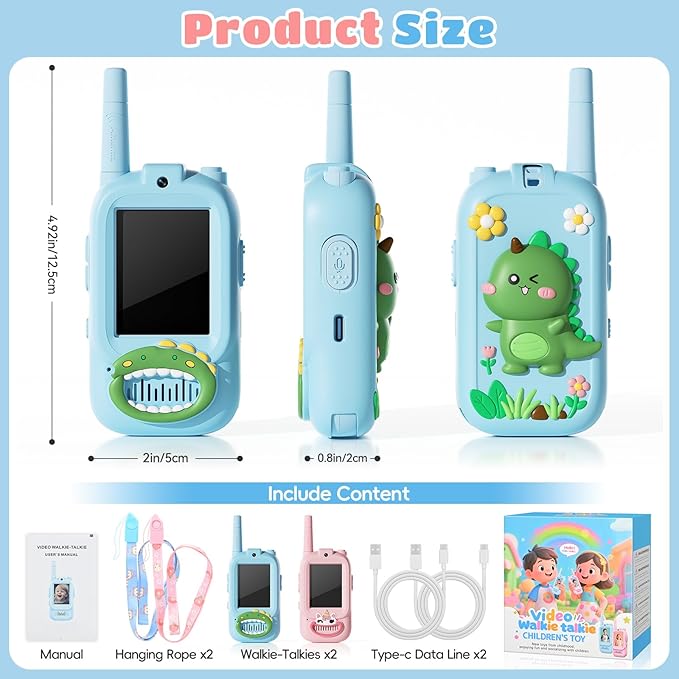 Video Walkie Talkies for Kids – Kids Walkie Talkies 2 Pack with Cute Silicone Cover, Voice Changer, 1000FT Range, Fun Indoor Outdoor Toys – Birthday for Boys and Girls Ages 3-10