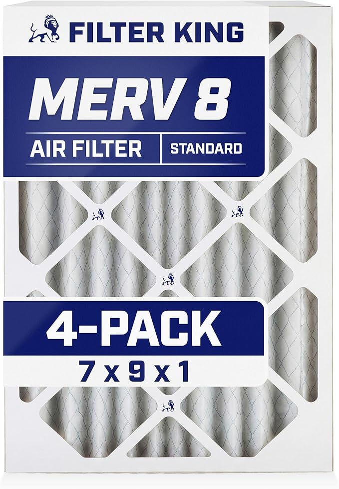 Filter King 7x9x1 Air Filter | 4-PACK | MERV 8 HVAC Pleated A/C Furnace Filters | MADE IN USA | Actual Size: 7 x 9 x .75"