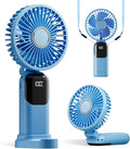 GOCKERA Portable Fan, 4200mAh Battery Operated Fan, 5 Speeds&Digital Display, Makeup Fans for Women with Base, 180°Foldable 3in1 Handheld/Neck/Desk Fan for Outdoor Indoor,Ultra Quiet (sky blue)