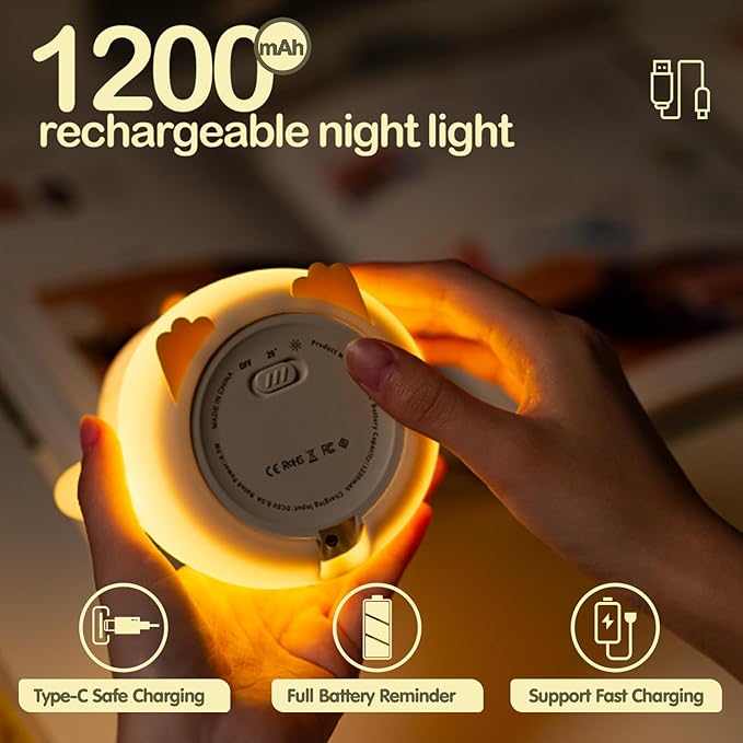 ATSUI Penguin Night Light, LED Squishy Novelty Animal Night Lamp, Food Grade Silicone, 2 Level Dimmable, Nursery Nightlight for Desk Decor, Funny Gifts Stuff for Boys Girls Baby, White Elephant Gifts