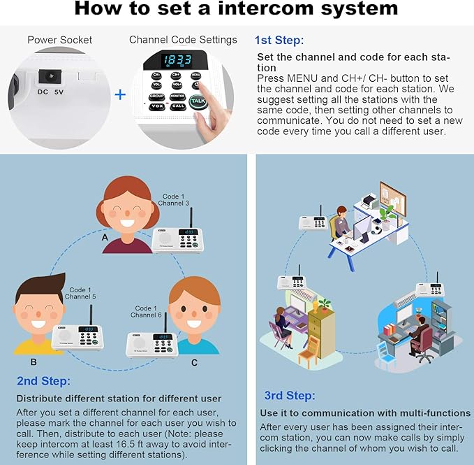 Expandable for Wuloo Intercoms Wireless for Home WL888, 1 Mile Range 22 Channel 100 Digital Code (Only 1 Unit for Expandable The Original intercom System, CAN NOT Work Without Other Units)