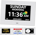 LXBYJKJ 7 Inch Digital Clock with Day and Date for Elderly Alzheimer's Clock Customizable Alarms 3 Display Modes Large Font Alarm Clock for Seniors Auto DST White