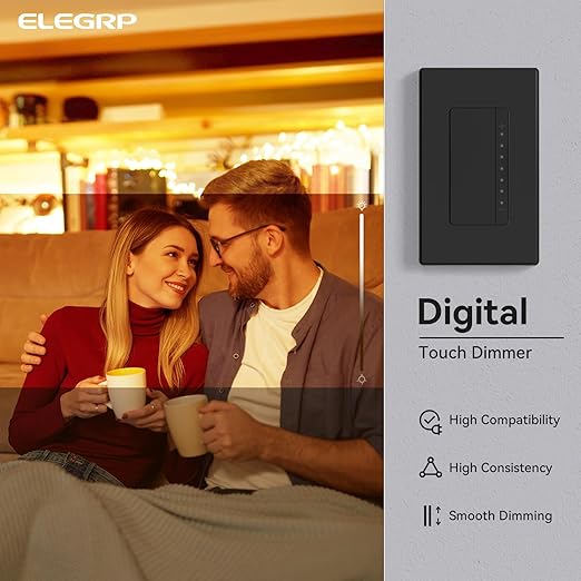 ELEGRP Dimmer Switch, Digital Dimmer Light Switch for LED Lights 150W, INC/HAL 450W, 3 Way LED Dimmer Switch, Needs Neutral Wire, Wall Plate Included, UL Listed, 2 Pack, Matte Black