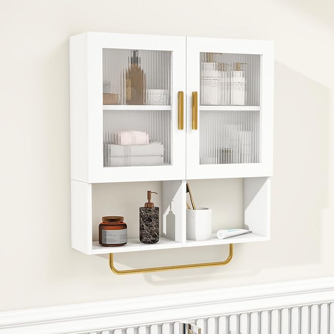 Wall Mounted Bathroom Storage Cabinet Medicine Cabinet with Acrylic Doors & Towel Bar Adjustable Shelves for Bathroom, Laundry Room, Bedroom, Enterway