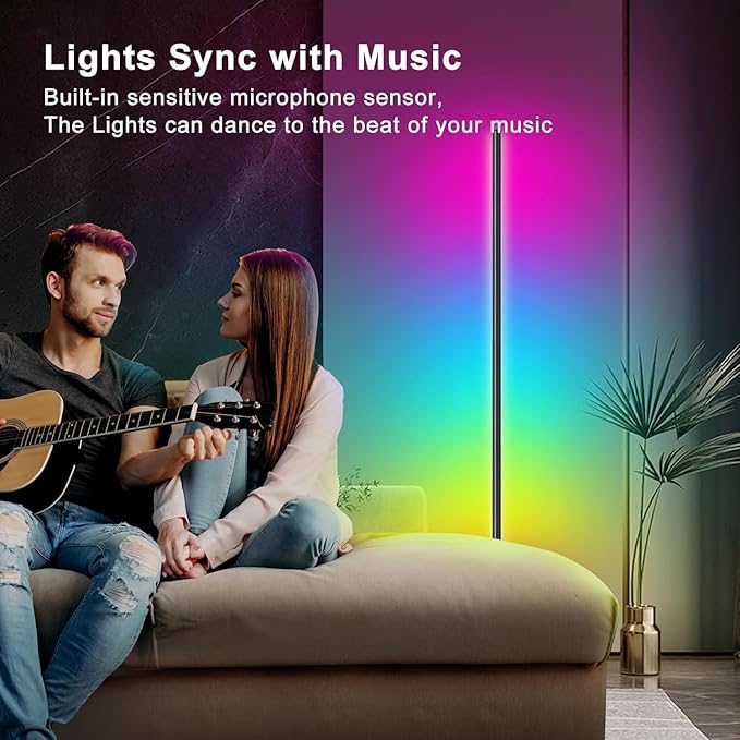 YTDRGB Corner Floor Lamp RGBW, LED Floor Lamp with APP, IF Remote Control, Music Sync, Timer and 16 Million DIY Colors, Smart Corner Light for Gaming Rooms Bedrooms