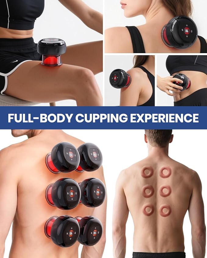 EURPMASK Choose the color of europe 2 Pack 5-in-1 Electric Cupping Kit with Red Light - 24 Levels Adjustable Suction & Heat, One-Touch Control, Portable Muscle Relaxation Tool