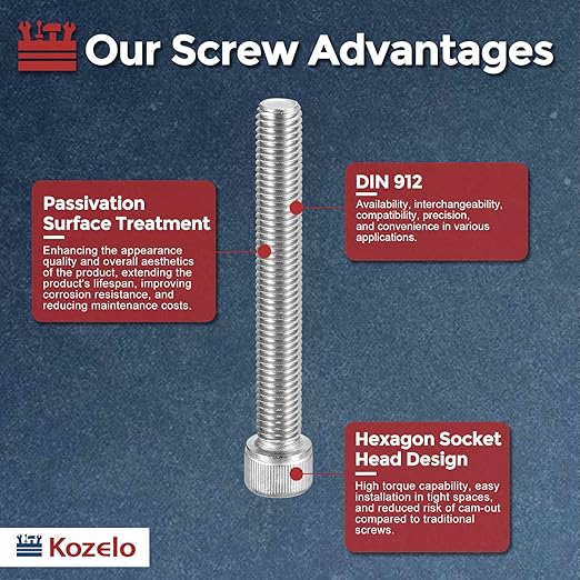 Kozelo 2pcs Socket Head Cap Screws - [M12-1.75 x 90mm] 304 Stainless Steel Allen Socket Drive for Electrical Motor 3D Printing Fan Engine Replacement Use, Silver