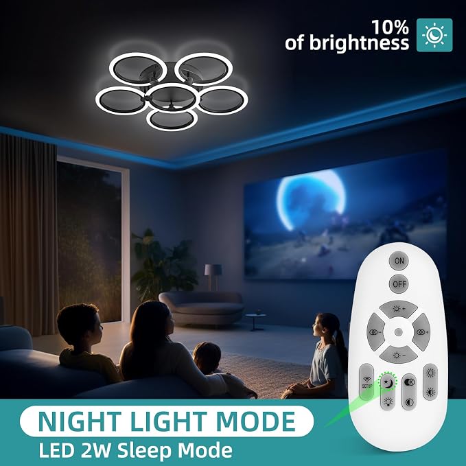 LED Ceiling Light, 6-Ring Modern Flush Mount Fixture, 77W Dimmable 3000K–6500K - Image 7