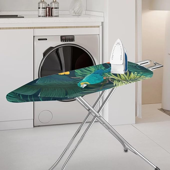 ZCFYGDX Ironing Board Cover Easy Install with Elastic Edge 3 Bottom Nylon Buckle Straps Breathable Ironing Decor Suitable for Wide Ironing Board House Decor Parrot Palm Leaf Print Size-L