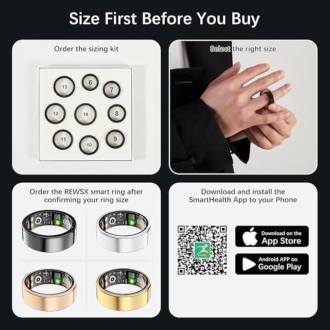 Smart Health Ring for Women Men, Fitness Tracker Ring with Heart Rate, Blood Oxygen, Sleep Tracker, Step Tracker, No Subscription Fee, IP68 Waterproof Smart Ring for iPhone & Android (Rose Gold, 7#)