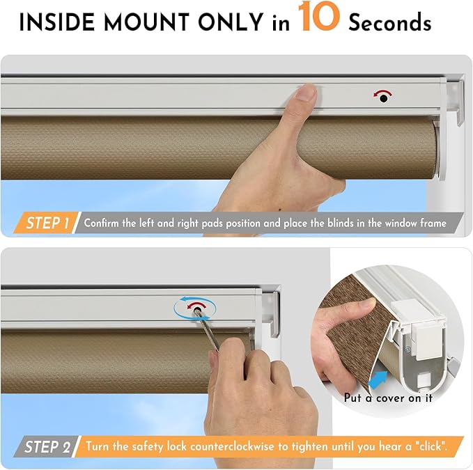Persilux Smart Motorized Blinds with Remote, No Drill Automatic Roller Shades for Indoor Windows, Blackout Linen Fabric, Electric Blinds for Windows, Nature Brown C153BO-11, Custom Size