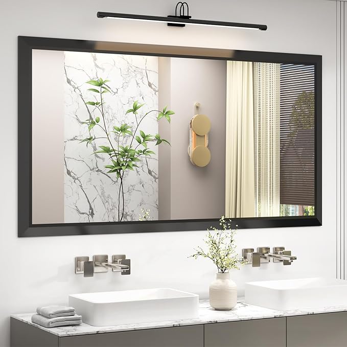 SMIROR Matte Black Bathroom Mirror for Over Sink 66x 36 inch, Metal Thick Frame Rectangle Vanity Mirror for Wall, Anti-Rust, Horizontally or Vertically Mounted