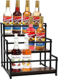 STAEVER Coffee Syrup Rack - 3-Tier 12 Syrup Bottles Holder - Liquor Bottle Display Shelf - Kitchen Cabinet Organizer for Jars, Condiments - Wooden Countertop Organizer for Seasonings, Tea, or Coffee