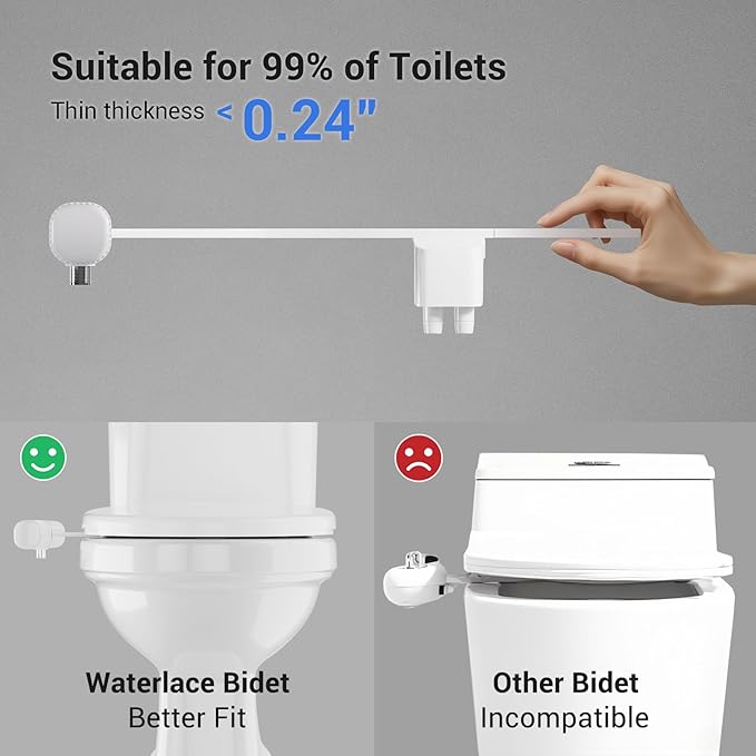 Bidet Attachment for Toilet - Dual Retractable Nozzles Bidet(Hygienic Rear & Feminine Wash) with Adjustable Water Pressure, Ultra Slim Non-Electric Bidet, Easy Installation (Black)
