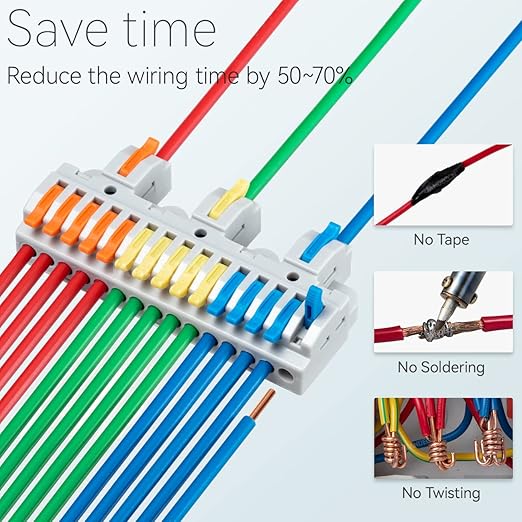 JANDECCN 4pcs DIN Rail Terminal Blocks, DIY Splicing Wire Connectors for Circuit Inline 28-12AWG (3 in 15 Out)