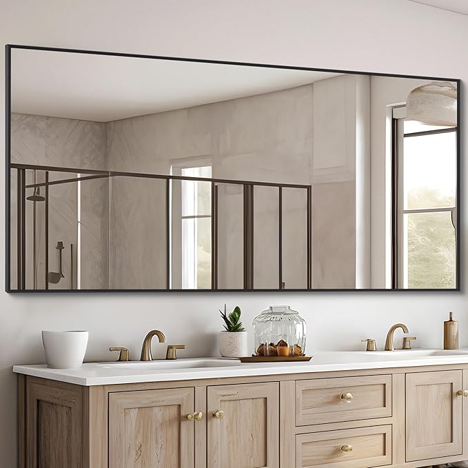 Black Bathroom Mirror for Wall, 30x60 Inch Rectangle Mirrors with Metal Frame, Modern Vanity Wall Mirror Decor for Entryway Hangs, Bathroom Living Room Horizontal or Vertical