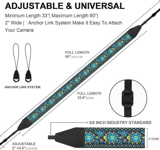 Camera Strap, Jacquard Weave 2" Shoulder Neck Straps - Image 3