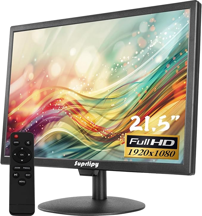 Suprlipy 21.5" FHD Mini LCD Monitor Display Screen 1920x1080 60Hz 16:9 BNC VGA HDMI AV with USB Input Built-in Loudspeaker for CCTV Security Camera DVR PC Game Console