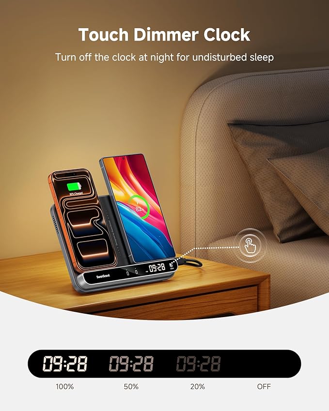 Dual Wireless Charger Stand, SwanScout 504, Foldable Wireless Charging Station Pad for iPhone Air/17/16/15/ Series, Samsung Galaxy S25/S24/S23, Android Phones, AirPods/Galaxy Buds (Black & Tech Grey)
