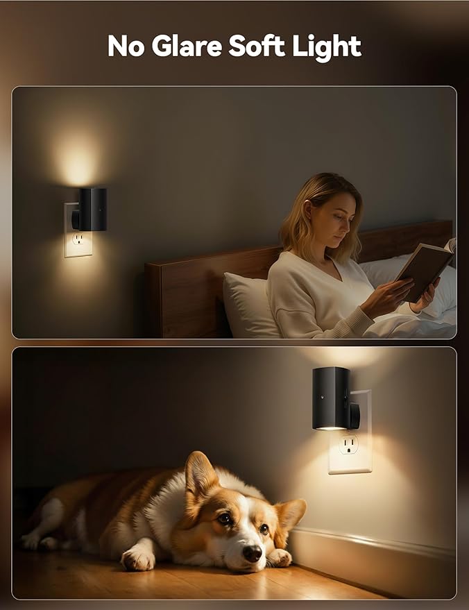 Brightown 2 Pack Night Lights Plug Into Wall, Modern Night Light with Rotating Plug, Dusk to Dawn Sensor, 0-100LM Stepless Dimming Nightlights, Home Decor for Hallway Bedroom Bathroom, Soft White