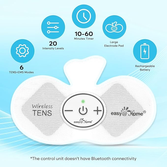 Easy@Home Rechargeable Compact Wireless TENS Unit - 510K Cleared, FSA Eligible Electric EMS Muscle Stimulator Pain Relief Therapy, Portable Pain Management Device EHE015