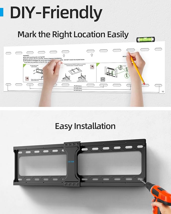 Tilt TV Wall Mount Fits 16-24" Studs, Holds 37-82" TVs up to 132 lbs, Max VESA 600x400mm - by USX STAR