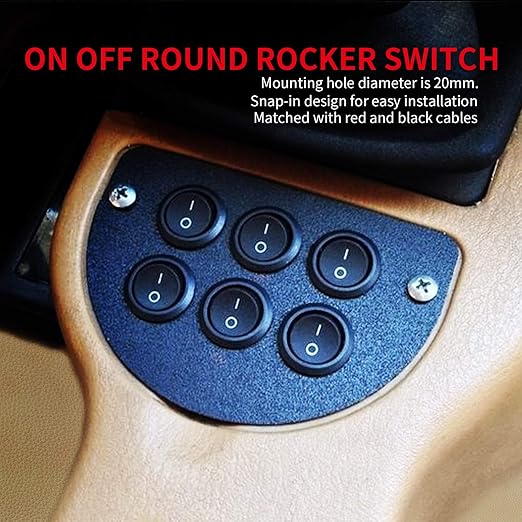 DaierTek UL Listed ON Off Round Rocker Switches SPST 20mm Mini 12 Volt DC Mini Circle Toggle Switch 12V for Car Automotive RV 2 Pin Switch 120V Wired KCD1-5Pack