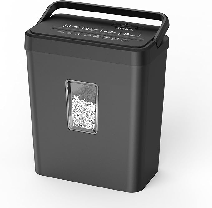 8-Sheet Cross Cut P-4 Security Paper Shredder, 4.2 Gal Bin with Portable Handle, Credit Card/Staple/Clip Shredder for Home Office