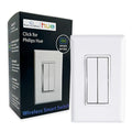 RunLessWire Click for Philips Hue – Battery-Free Wireless Smart Light Switch, 30ft Range – Works Natively with Philips Hue Bridge – Wall Mount Kinetic Switch - Decora Style, White
