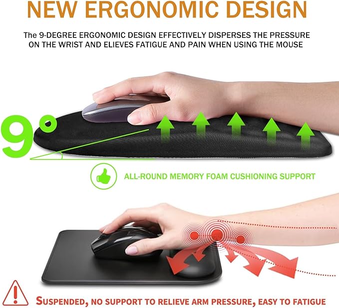 BOCHEERY Ergonomic Mouse Pad Wrist Support,Upgrade Mousepad with Massage Design,Non-Slip PU Base Desktop Mouse Pads for Pain Relief, Computer, Office & Home,12 x 8 in（E-Black）