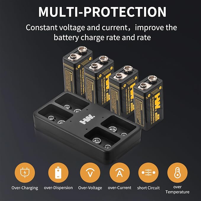 HW 9V Batteries， 3600mWh Rechargeable 9 Volt Battery - Image 5