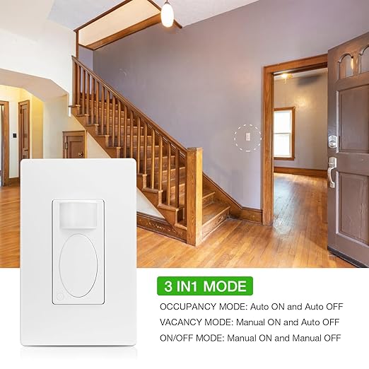 RAYZEEK 2 Pack PIR Motion Sensor Light Switch,Occupancy Sensor Switch | 5Amp | Sigle-Pole | No Neutral Required, Operable Without Ground Wire,PC Fireproof,UL Listed