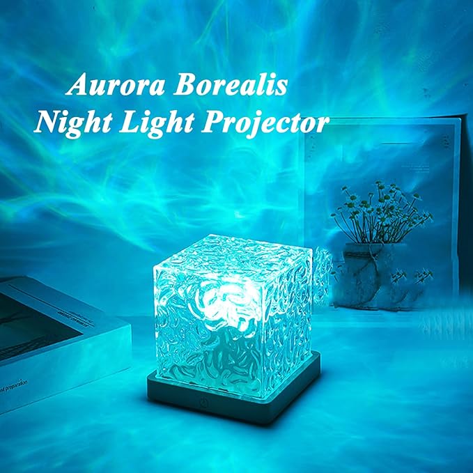 citosisk Aurora Borealis Night Light Projector, Aurora Dreamscape Projector, Magical Northern Lights for Your Room, 3/16 Colors Ambient Dynamic Wave Cube Lamp with Remote (16 Colors Plug-in, Wood)