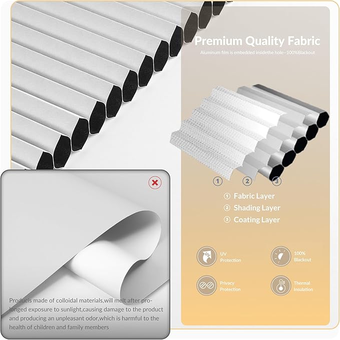Boolegon No Drill Motorized Cellular Blinds with Remote Motorized Blackout Honeycomb Blinds for Indoor Windows Easy to Install Automatic Cellular Shades for Home,Blackout White,Custom Size