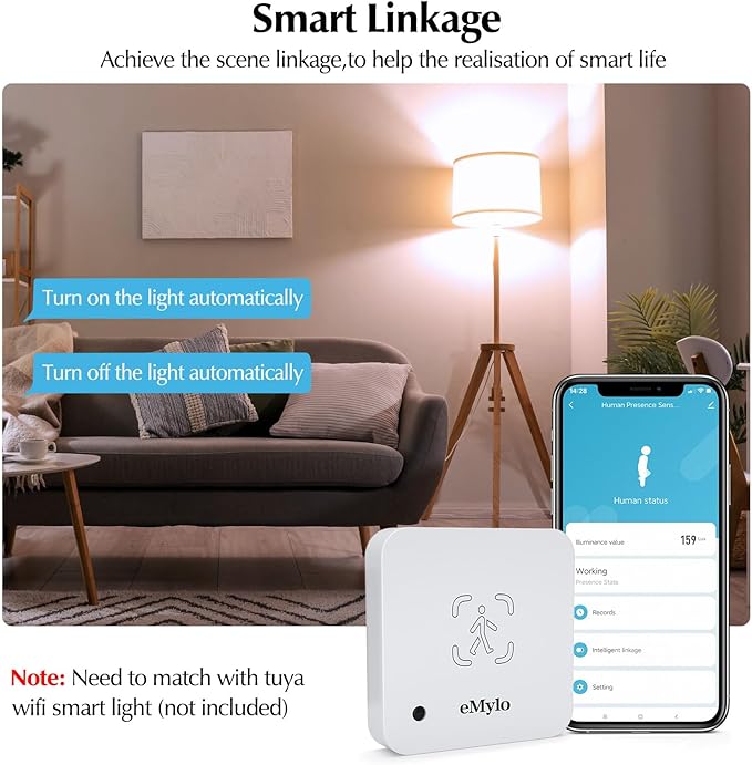 eMylo WiFi Human Presence Sensor 2 Pack, WiFi Millimeter Wave Radar Detection - No Hub Needed, 24/7 Smart Motion Detection for Home & Business, Compatible with TUYA/Smart Life(2.4 GHz Wi-Fi Required)