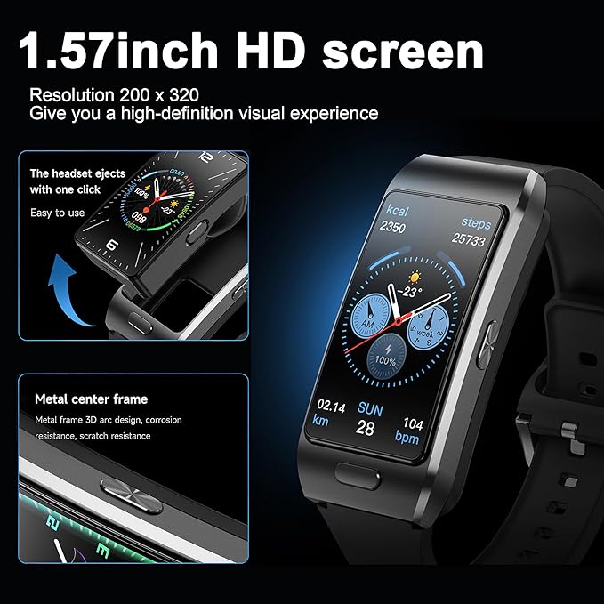 2-in-1 Smart Health Band with Built-in Bluetooth Earbuds, Fitness & Activity Tracker with Heart Rate & Sleep Monitor, Bluetooth Call Support, 1.57" HD Touchscreen for Daily Wellness(White)