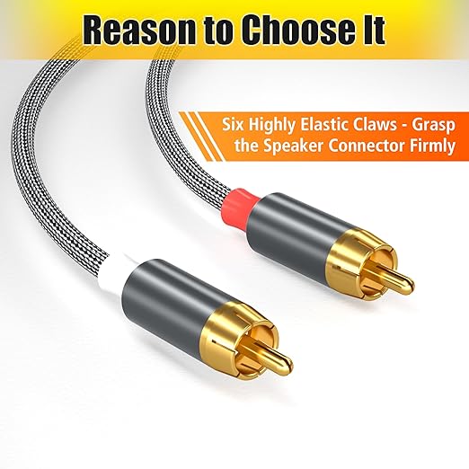 AGVEE 10ft RCA Cable, 2 RCA Male Thickened Six Claws Plug Stereo Auxiliary Audio Cord for Home Theater, Amplifier, Active Speakers or Subwoofer, Gray