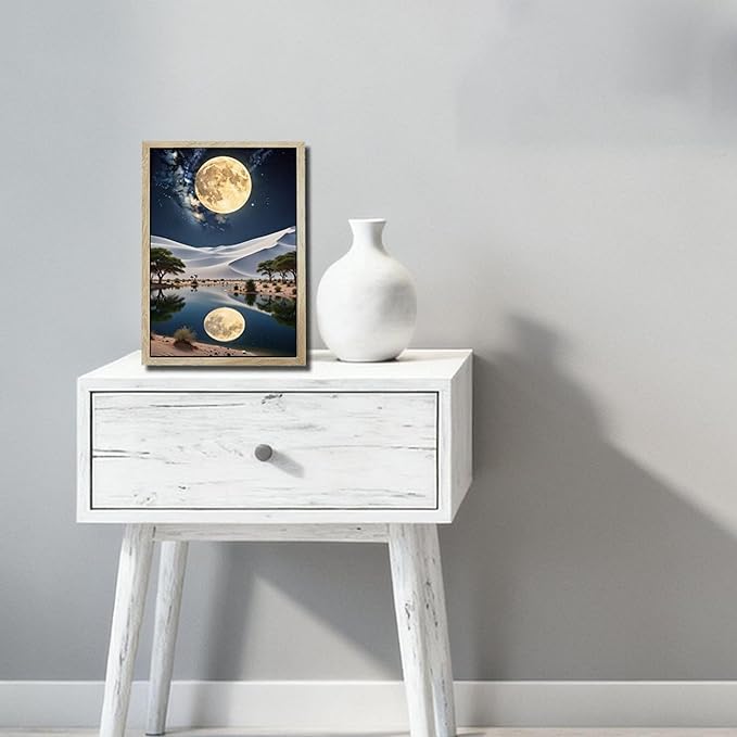 URVIP LED Glowing Photo Frame, 3D Starry-Sky Blue Moon Wall Art, 9x12 Inches Dimmable Light Up Light Painting for Bedroom, Unique Aesthetic Decor, Great Birthday Gift for Women Men