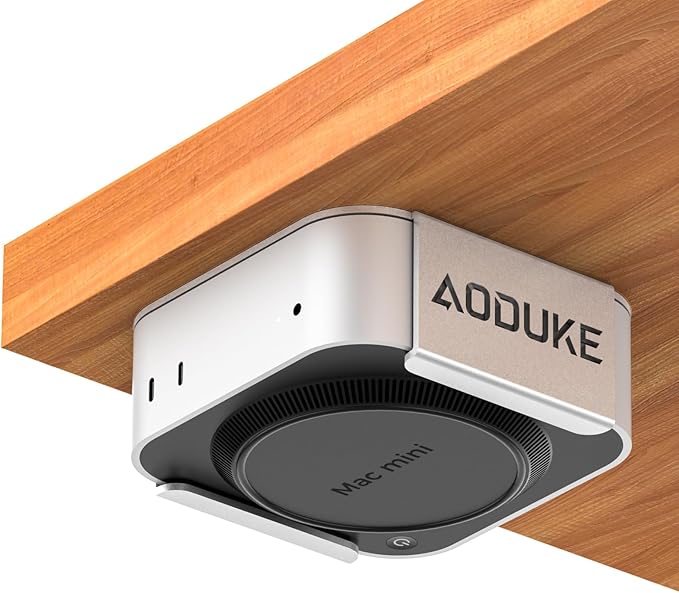 AODUKE Aluminum Alloy Mac mini M4 Under Table Bracket, 2024 Mac mini M4 Pro Wall Mount Stand, Hanging Rack Compatible with VESA Hole Monitor Mount or Plaster Wall, Dock Accessories-AJM4-BS