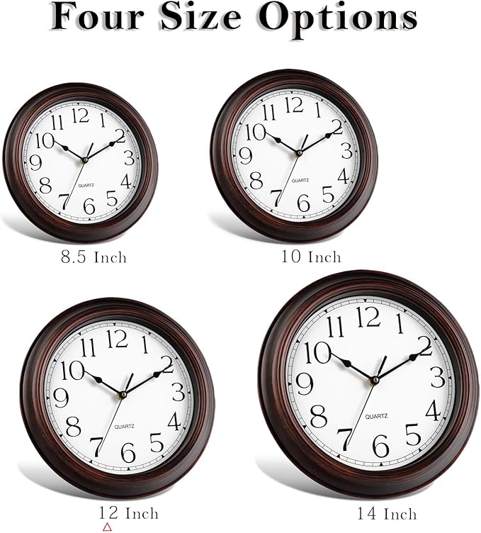 KECYET 12 Inch Wall Clocks Battery Operated Silent Non-Ticking Wall Clock Vintage Retro Rustic Style Decorative for Living Room Kitchen (Bronze)