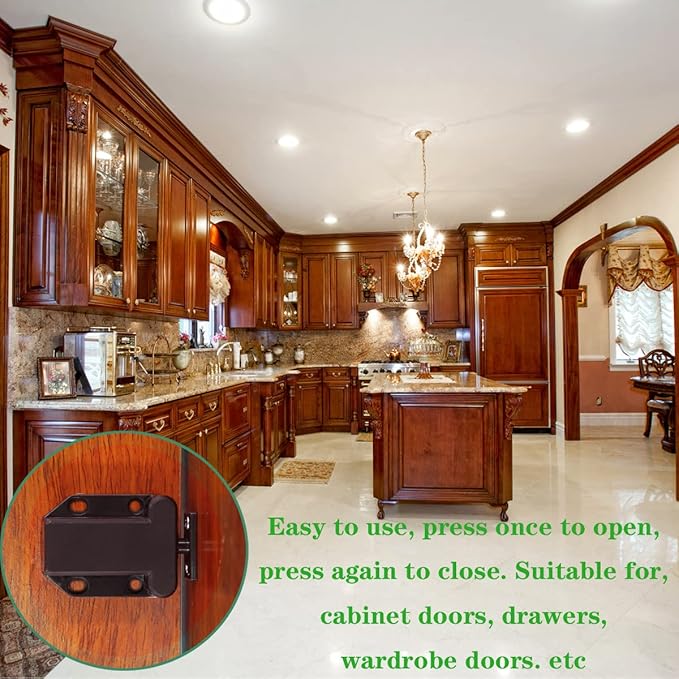 Cabinets Push Latch Cabinet Furniture Rebound Self-Locking Device Kitchen Closet Closing Door Catch Closer（2 Pack Brown）