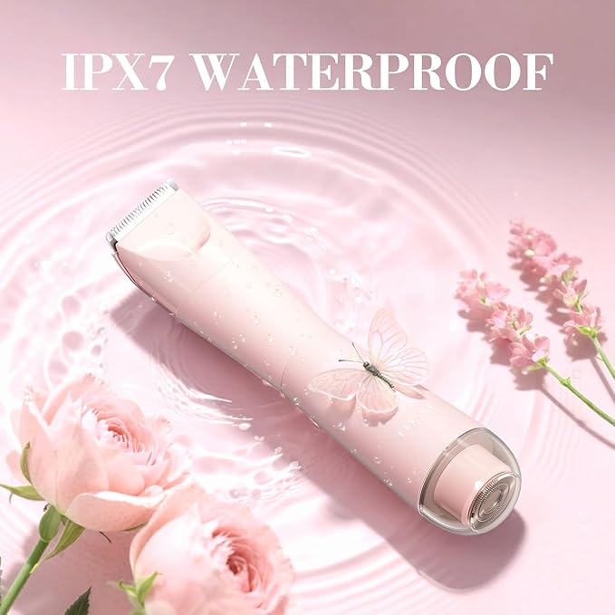 Bikini Trimmer for Women, Flyant 2 in 1 Electric Shaver for Women, Pubic Hair Trimmer Waterproof IPX7 with LED, Bikini Razor for Leg Arm Underarm Bikini Area, Christmas Gifts for Her - Rose Pink