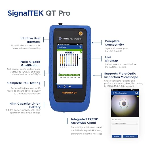 TREND Networks | SignalTEK QT Pro | All-in-One 10G Copper, Fiber & Wi-Fi Qualification Tester | Advanced Wi-Fi Diagnostics | PoE Load Testing & Network Diagnostics | R166001