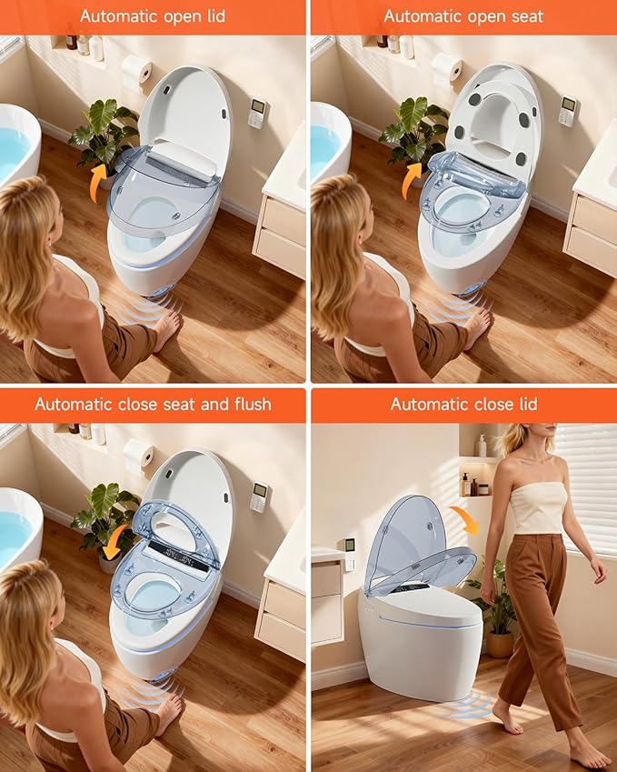 WANSID Smart Toilet with Bidet Built in, Bidet Toilet with Auto Open/Close Lid, Foot Sensor Operation, 1.28GPF, Heated Seat & Instant Warm Water Dryer, Tankless One Piece Electric japanese toilet