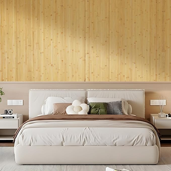 OUZUGIE 2 Pack 96x48 Inch Natural Bamboo Wall Panel – Natural Pole Wrap Paneling for Walls, Ceilings, Cabinets, Furniture – Ideal for Bedroom, Living Room & Office DIY Decor