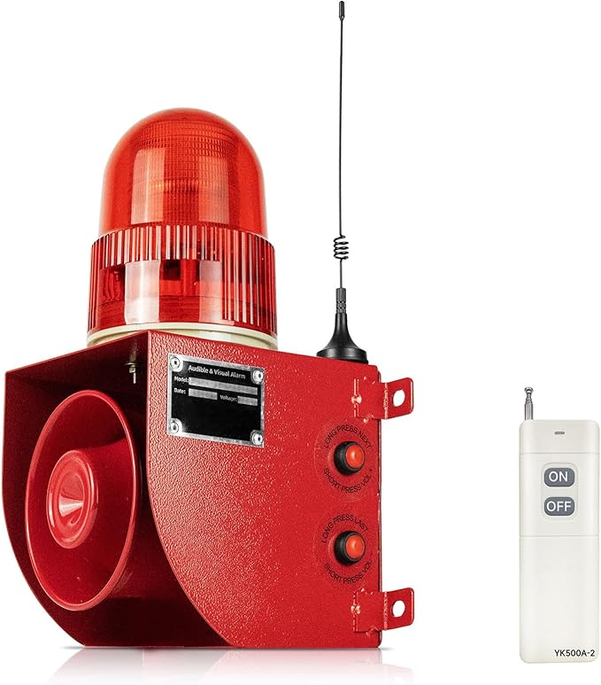 EOKHEOY Outdoor Security Siren Alarm 1.24 Mile Range Wireless 120dB Loud Waterproof Emergency Alarms with Strobe Light Adjustable Siren Sounds AC110-120V