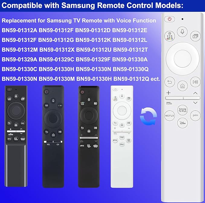 Replacement Voice Remote Control for All Samsung TVs, Universal Remote for All Samsung TV Curved Frame UHD QLED LED 4K 8K Smart TVs, 4 Shortcut Buttons, White