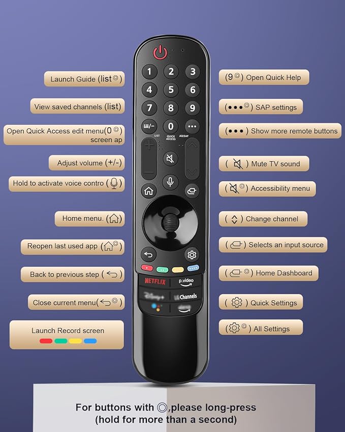 Replacement Voice Magic Remote for LG Smart TVs 2019–2024 with Glow-in-The-Dark Blue Protective Case, Compatible with AN-MR20GA/21GA/22GA/23GA/24GA Magic Remote with Pointer